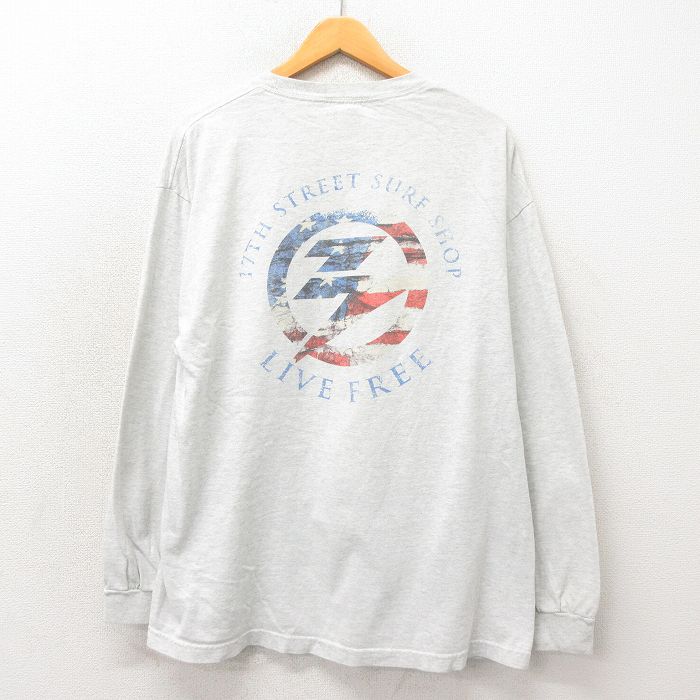 XL★古着 長袖 Tシャツ メンズ サーフショップ 大きいサイズ コットン クルーネック グレー 霜降り 25may24 中古