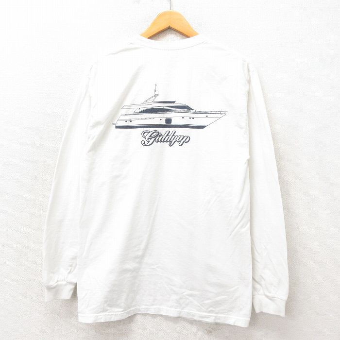 M★古着 ヘインズ Hanes 長袖 ビンテージ Tシャツ メンズ 00年代 00s ボート 胸ポケット付き コットン クルーネック 白 ホワイト 25may24 中古