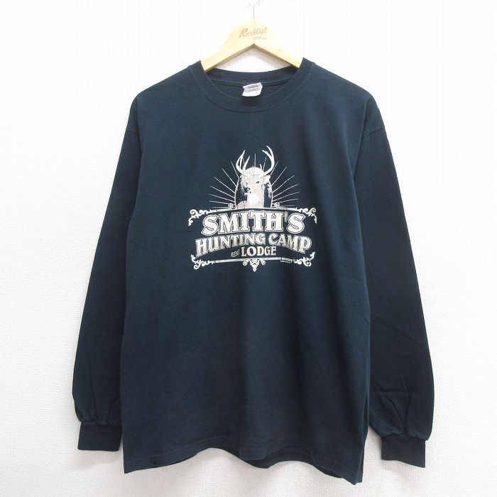 L★古着 長袖 Tシャツ メンズ シカ コットン クルーネック 黒 ブラック 25may27 中古