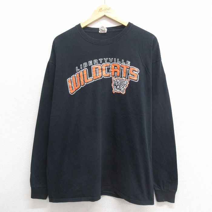 XL★古着 フルーツオブザルーム 長袖 Tシャツ メンズ ワイルドキャッツ コットン クルーネック 黒 ブラック 25may27 中古