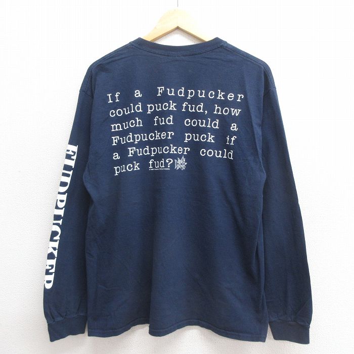 L★古着 長袖 ビンテージ Tシャツ メンズ 00年代 00s メッセージ コットン クルーネック 濃紺 ネイビー 25may27 中古