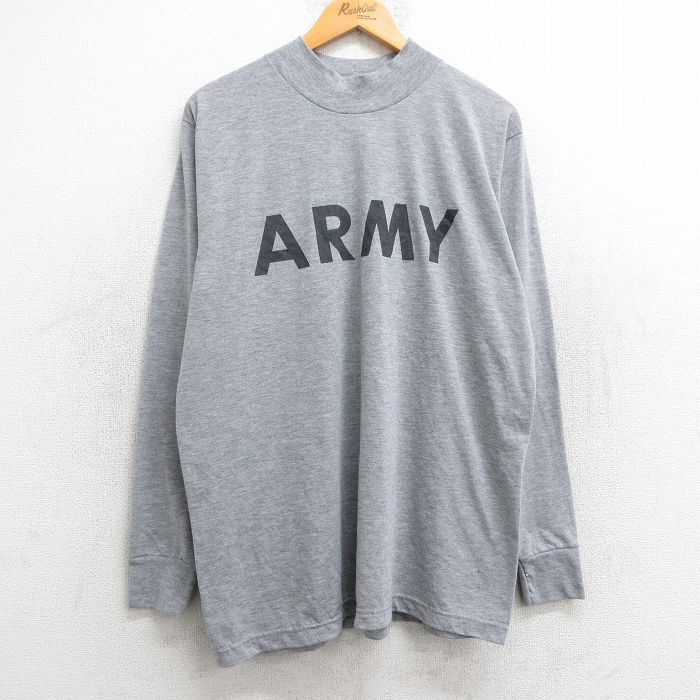 XL★古着 長袖 ビンテージ Tシャツ メンズ 00年代 00s ミリタリー アーミー ARMY リフレクター モックネック ハイネック USA製 グレー 霜降り 【spe】 25may28 中古