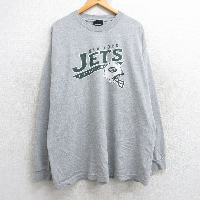 【50%OFF】XL★古着 リーボック REEBOK 長袖 Tシャツ メンズ NFL ニューヨークジェッツ 大きいサイズ コットン クルーネック グレー 霜降り アメフト スーパーボウル 25may28 中古