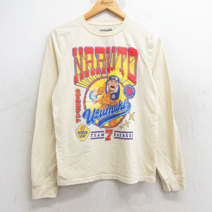 S★古着 長袖 ビンテージ Tシャツ メンズ アニメ ナルト疾風伝 クルーネック 薄黄 イエロー 25may28 中古