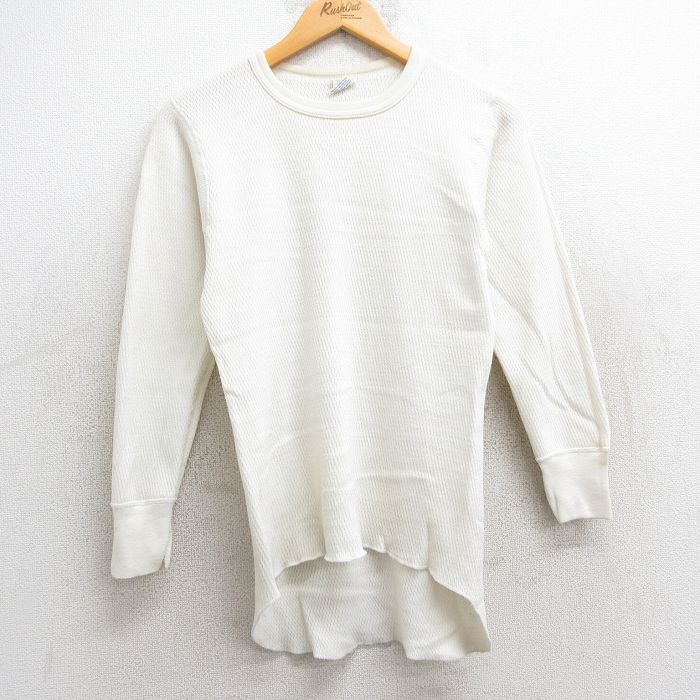 S★古着 長袖 ビンテージ サーマル Tシャツ メンズ 80年代 80s 無地 クルーネック USA製 生成り 25may28 中古
