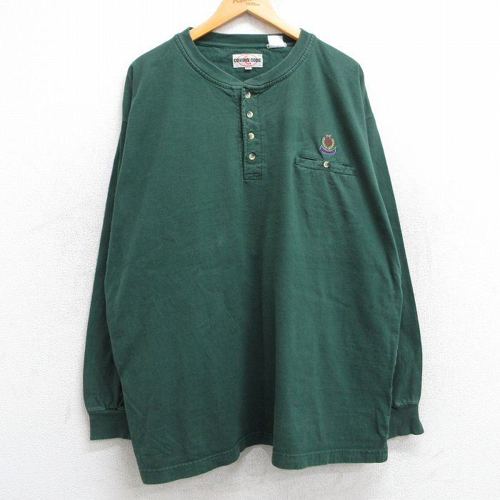 XL★古着 長袖 ビンテージ Tシャツ メンズ 90年代 90s COWBOY CODE 大きいサイズ ヘンリーネック 緑 グリーン 25jun02 中古