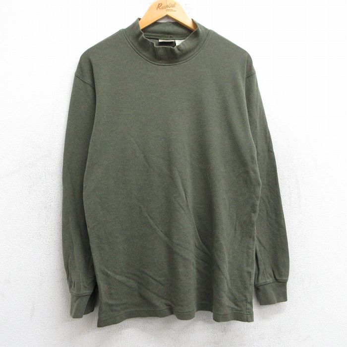 M★古着 セントジョンズベイ 長袖 ビンテージ Tシャツ メンズ 00年代 00s 無地 コットン モックネック ハイネック 濃緑 グリーン 25jun02 中古