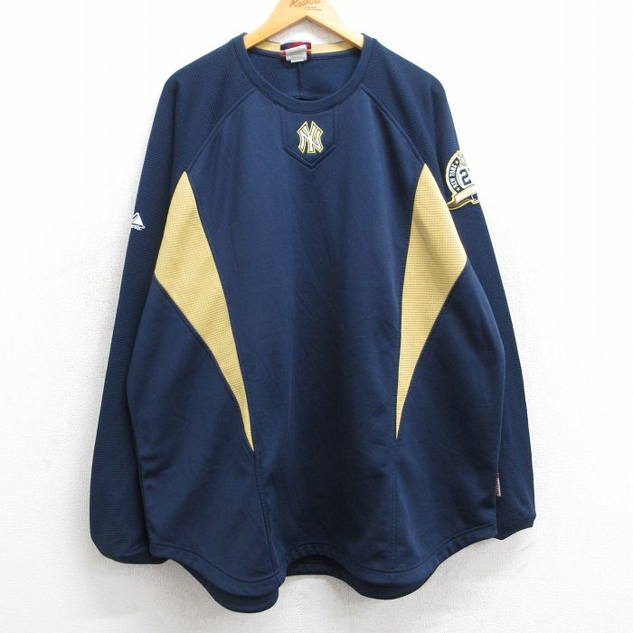 XL★古着 マジェスティック 長袖 ビンテージ Tシャツ メンズ 00年代 00s MLB ニューヨークヤンキース ラグラン 大きいサイズ ロング丈 クルーネック 紺 ネイビー メジャーリーグ ベースボール 野球 【spe】 25jun02 中古