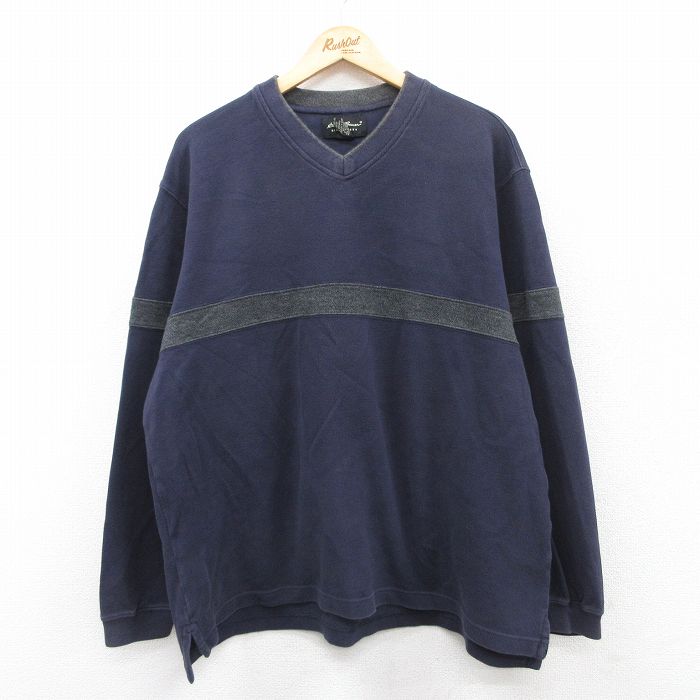 XL★古着 エディーバウアー 長袖 ビンテージ Tシャツ メンズ 00年代 00s 大きいサイズ コットン Vネック 紺 ネイビー 25jun03 中古