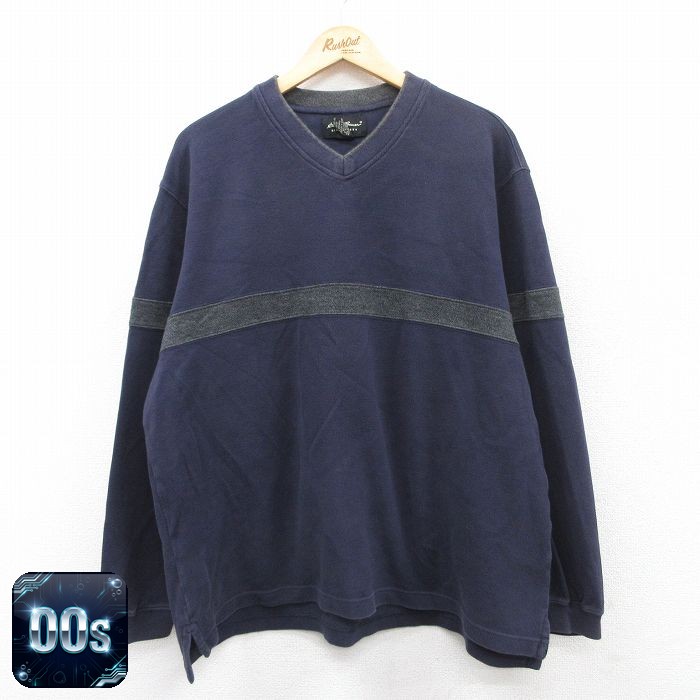 【50%OFF】エディーバウアー 00s 長袖Tシャツ Vネック ネイビー XL | 古着