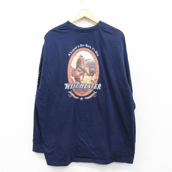 XL★古着 長袖 ビンテージ Tシャツ メンズ 00年代 00s WINCHESTER 大きいサイズ コットン クルーネック 紺 ネイビー 25jun03 中古