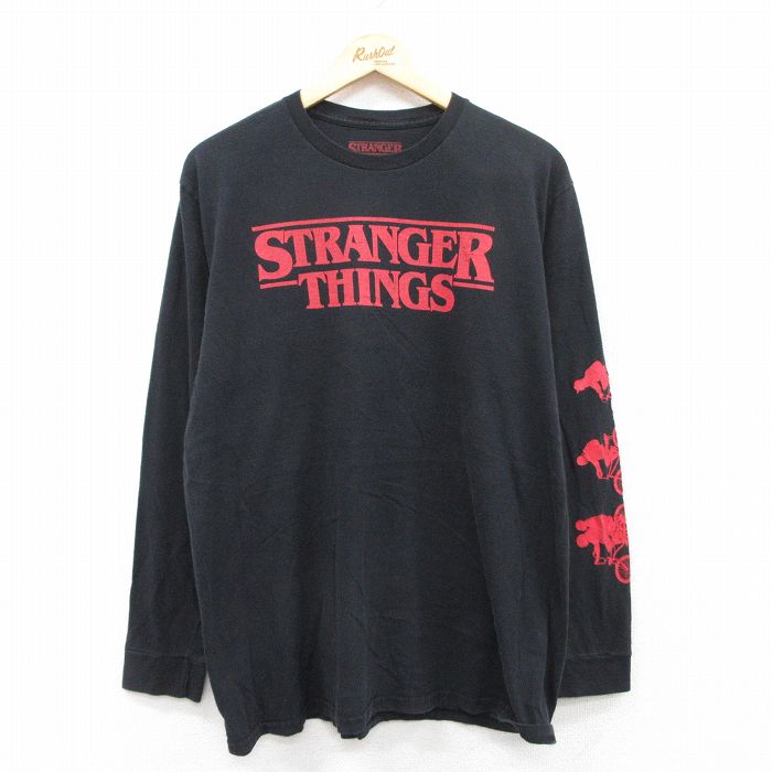 L★古着 長袖 Tシャツ メンズ ストレンジャーシングス コットン クルーネック 黒 ブラック 【spe】 25jun03 中古