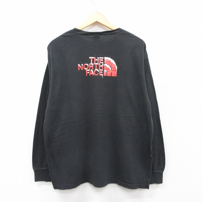 L★古着 ノースフェイス THE NORTH FACE 長袖 ビンテージ Tシャツ メンズ 00年代 00s ビッグロゴ 大きいサイズ コットン クルーネック 黒 ブラック 【spe】 25jun03 中古