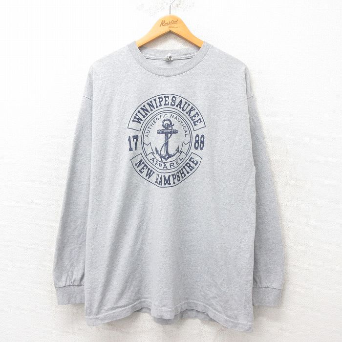 【50%OFF】XL★古着 長袖 Tシャツ メンズ イカリ クルーネック グレー 霜降り 25jun06 中古