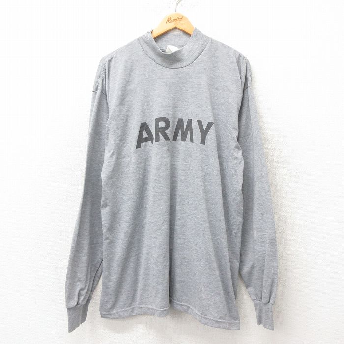 XL★古着 長袖 ビンテージ Tシャツ メンズ 00年代 00s ミリタリー アーミー ARMY リフレクター 大きいサイズ ロング丈 モックネック ハイネック USA製 グレー 霜降り 25jun06 中古