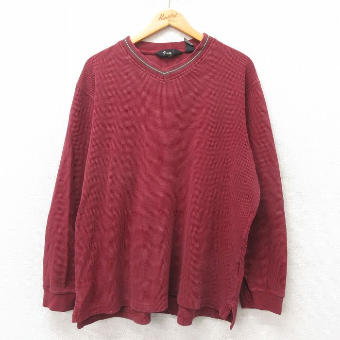 【20%OFF】XL★古着 エディーバウアー 長袖 ビンテージ サーマル Tシャツ メンズ 00年代 00s 無地 大きいサイズ コットン Vネック エンジ 25jun06 中古