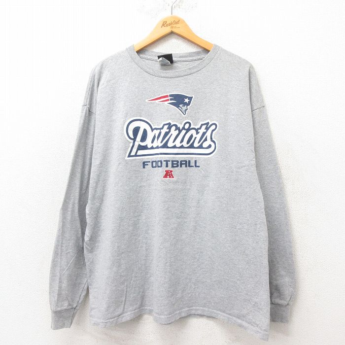 【50%OFF】XL★古着 長袖 Tシャツ メンズ NFL ニューイングランドペイトリオッツ 大きいサイズ クルーネック グレー 霜降り アメフト スーパーボウル 25jun06 中古