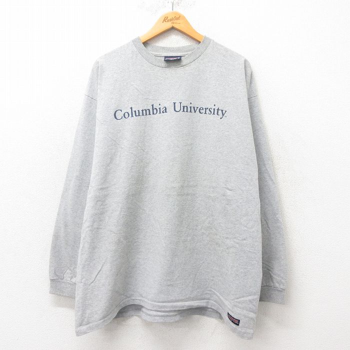 XL★古着 ジャンスポーツ 長袖 ビンテージ Tシャツ メンズ 90年代 90s コロンビア大学 大きいサイズ コットン クルーネック USA製 グレー 霜降り 25jun06 中古