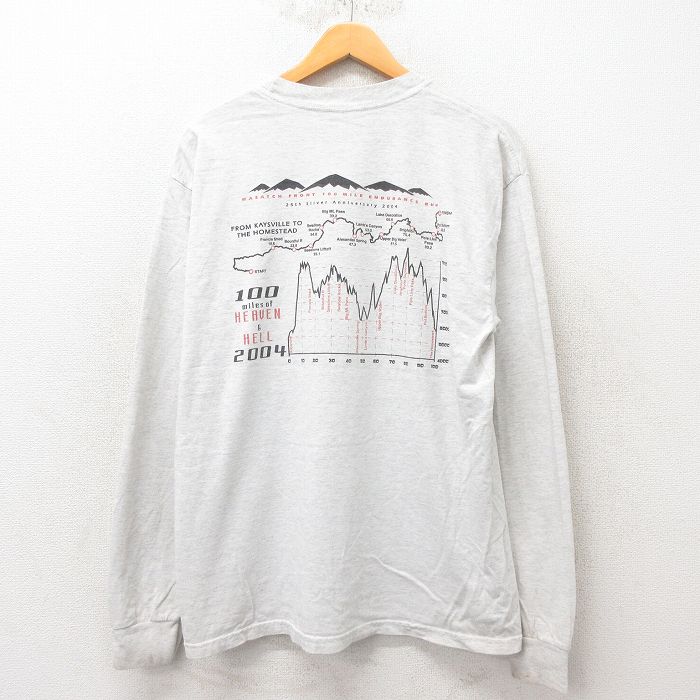 L★古着 長袖 ビンテージ Tシャツ メンズ 00年代 00s 山 クルーネック グレー 霜降り 25jun06 中古