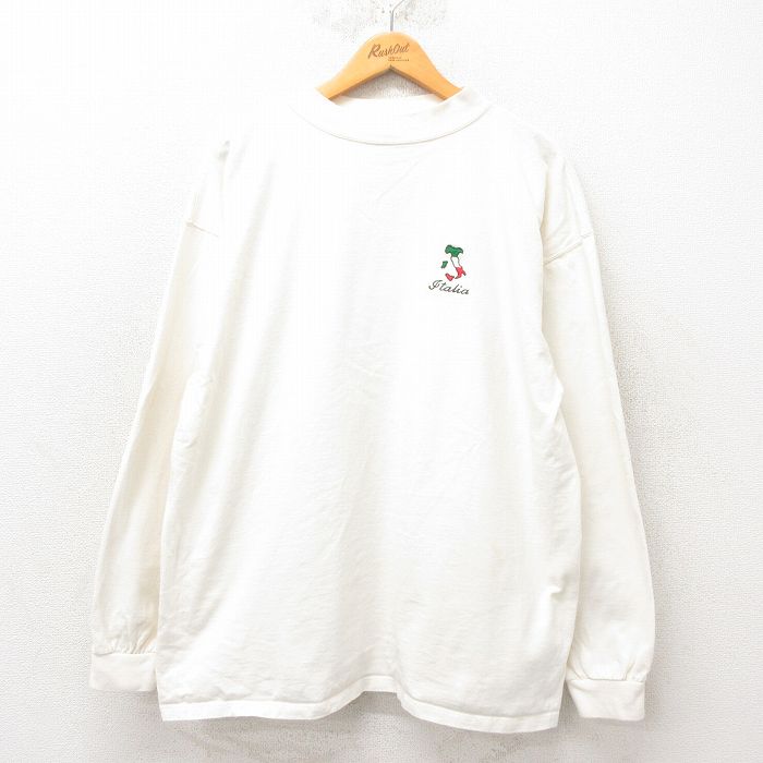 XL★古着 長袖 ビンテージ Tシャツ メンズ 90年代 90s イタリア 大きいサイズ コットン USA製 生成り 25jun06 中古