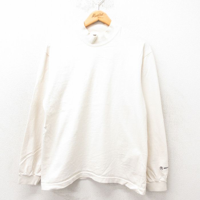 L★古着 長袖 ビンテージ Tシャツ メンズ 90年代 90s モトローラ コットン モックネック ハイネック USA製 生成り 25jun06 中古