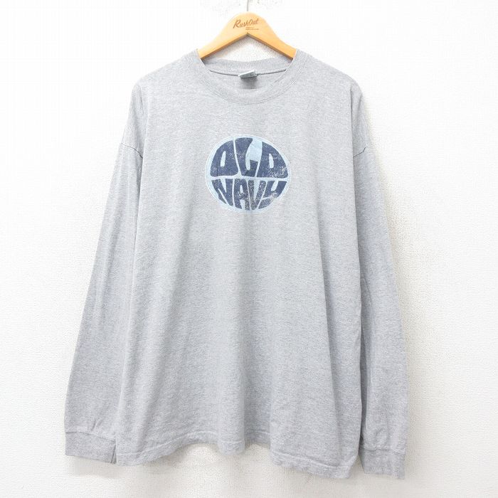XL★古着 オールドネイビー OLD NAVY 長袖 ビンテージ Tシャツ メンズ 00年代 00s 大きいサイズ クルーネック グレー 霜降り 25jun06 中古