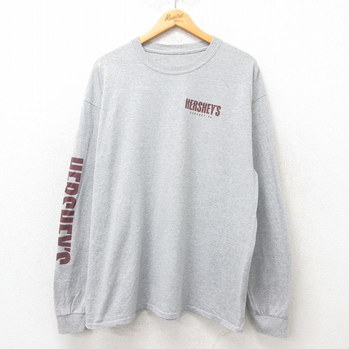 XL★古着 長袖 Tシャツ メンズ ハーシーズ 大きいサイズ クルーネック グレー 霜降り 25jun06 中古