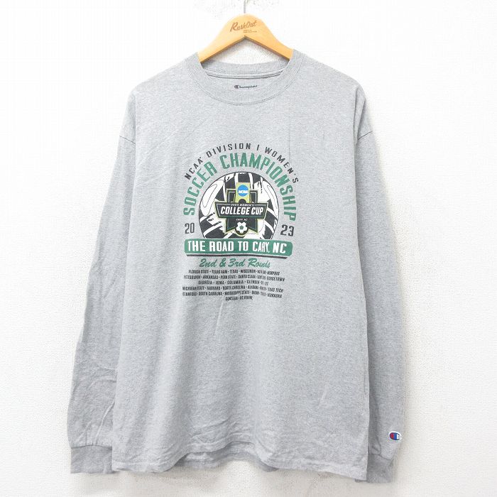 【20%OFF】XL★古着 チャンピオン Champion 長袖 Tシャツ メンズ サッカー クルーネック グレー 霜降り 25jun06 中古