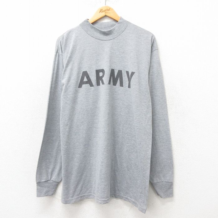 XL★古着 長袖 Tシャツ メンズ ミリタリー アーミー ARMY リフレクター モックネック ハイネック グレー 霜降り 25jun06 中古