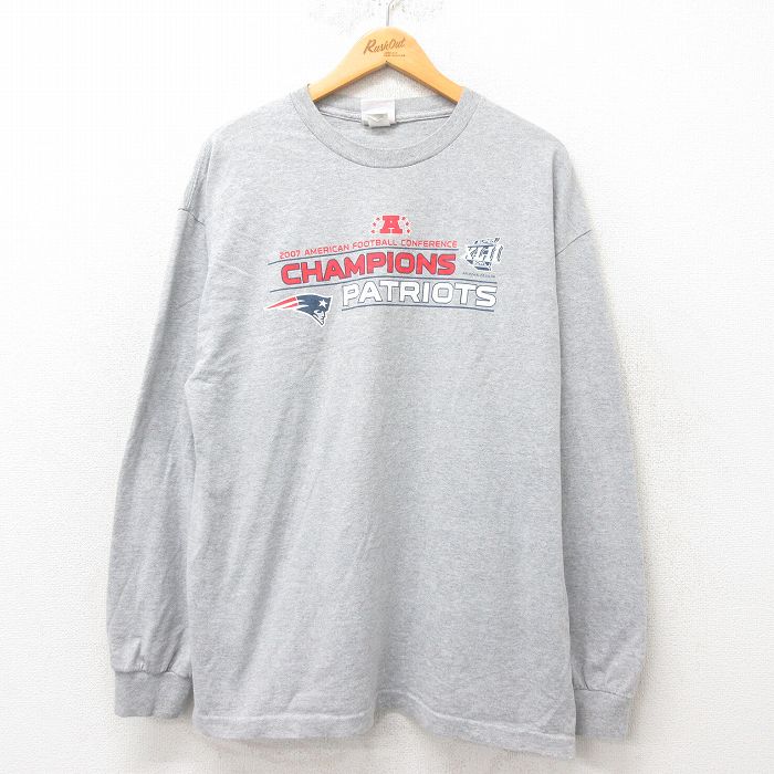 【50%OFF】XL★古着 長袖 ビンテージ Tシャツ メンズ 00年代 00s NFL ニューイングランドペイトリオッツ クルーネック グレー 霜降り アメフト スーパーボウル 25jun06 中古