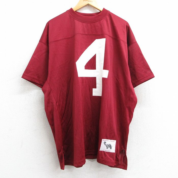 XL★古着 半袖 フットボール Tシャツ メンズ YELDON 4 大きいサイズ クルーネック エンジ ゲームシャツ ユニフォーム 25jun09 中古