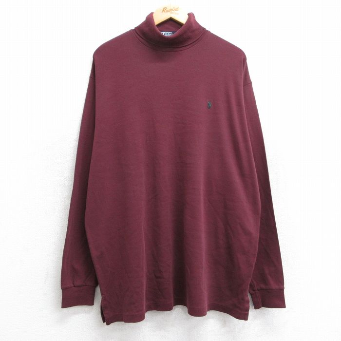 【20%OFF】XL★古着 ラルフローレン Ralph Lauren 半袖 ビンテージ ブランド Tシャツ メンズ 90年代 90s ワンポイントロゴ 大きいサイズ コットン タートルネック ハイネック USA製 エンジ 【spe】 25jun09 中古