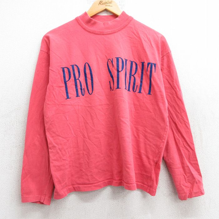 【20%OFF】L★古着 長袖 ビンテージ Tシャツ メンズ 90年代 90s PRO SPIRIT コットン クルーネック USA製 ピンク系 25jun09 中古
