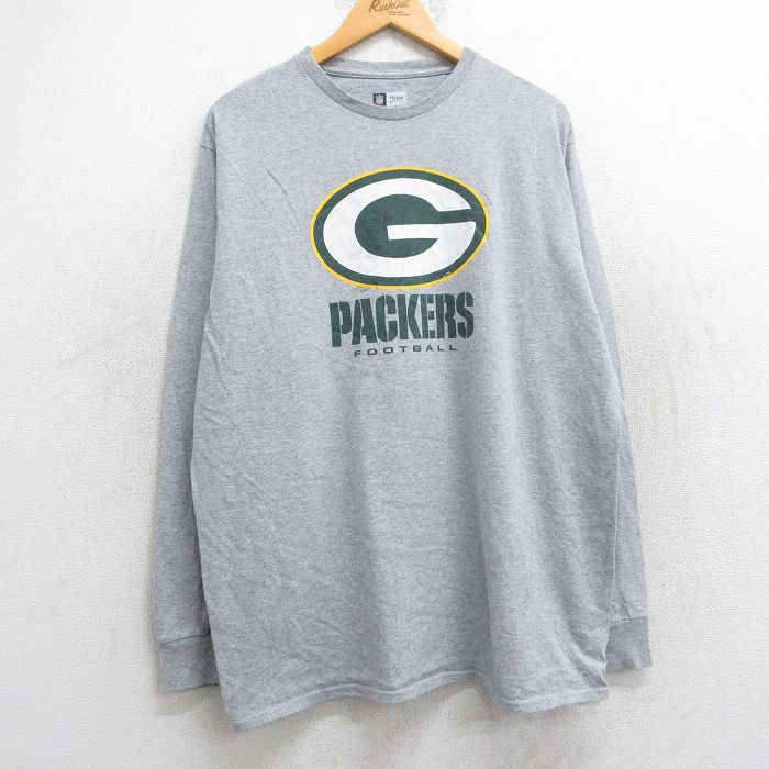 XL★古着 長袖 Tシャツ メンズ NFL グリーンベイパッカーズ 大きいサイズ クルーネック グレー 霜降り アメフト スーパーボウル 25jun09 中古