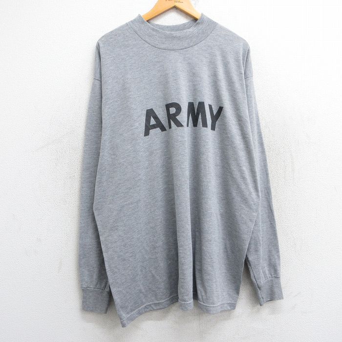 XL★古着 長袖 ビンテージ Tシャツ メンズ 00年代 00s ミリタリー アーミー ARMY リフレクター 大きいサイズ ロング丈 モックネック ハイネック USA製 グレー 霜降り 25jun09 中古