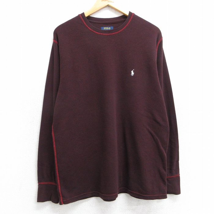 XL★古着 ラルフローレン Ralph Lauren 長袖 ブランド サーマル Tシャツ メンズ ワンポイントロゴ 大きいサイズ クルーネック エンジ 25jun11 中古