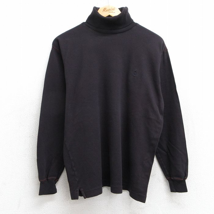 L★古着 ラルフローレン Ralph Lauren 長袖 ブランド Tシャツ メンズ 90年代 90s ワンポイントロゴ コットン タートルネック ハイネック 黒 ブラック 25jun11 中古