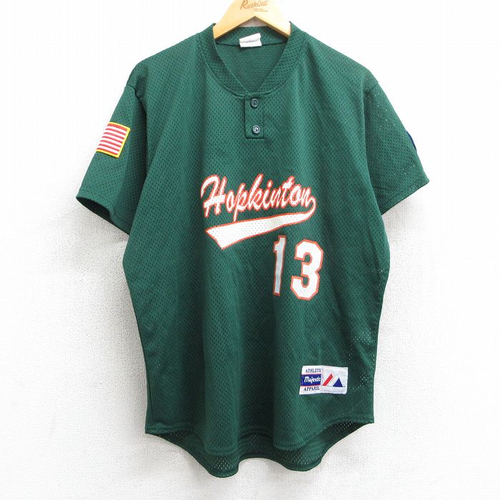XL★古着 マジェスティック 半袖 ビンテージ Tシャツ メンズ 80年代 80s Hapkintan 13 ベースボール メッシュ地 大きいサイズ ヘンリーネック USA製 緑 グリーン 25jun11 中古