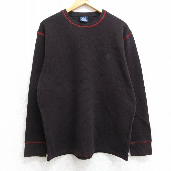 XL★古着 ラルフローレン Ralph Lauren 長袖 ブランド サーマル Tシャツ メンズ 90年代 90s ワンポイントロゴ 大きいサイズ コットン クルーネック 濃茶系 ブラウン 25jun11 中古