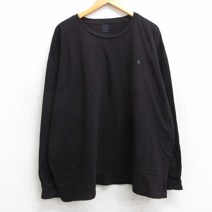 XL★古着 ラルフローレン Ralph Lauren 長袖 ブランド Tシャツ メンズ ワンポイントロゴ 大きいサイズ コットン クルーネック 黒 ブラック 25jun11 中古