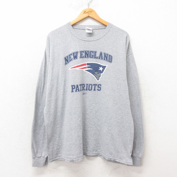 【20%OFF】XL★古着 長袖 ビンテージ Tシャツ メンズ 00年代 00s NFL ニューイングランドペイトリオッツ 大きいサイズ クルーネック グレー 霜降り アメフト スーパーボウル 25jun12 中古