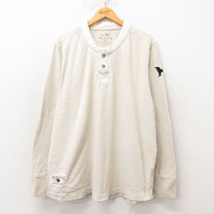 XL★古着 長袖 Tシャツ メンズ The Black Dog 大きいサイズ コットン ヘンリーネック 薄ベージュ カーキ 25jun12 中古