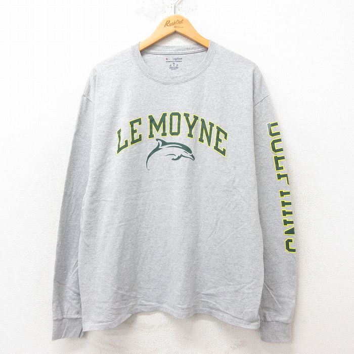 XL★古着 チャンピオン Champion 長袖 Tシャツ メンズ イルカ クルーネック グレー 霜降り 25jun12 中古