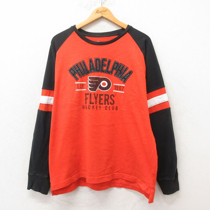XL★古着 長袖 Tシャツ メンズ NHL フィラデルフィアフライヤーズ ラグラン クルーネック オレンジ アイスホッケー 25jun12 中古