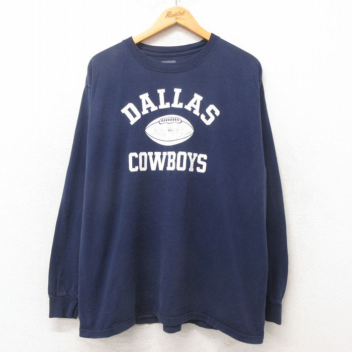 【50%OFF】XL★古着 リーボック REEBOK 長袖 Tシャツ メンズ NFL ダラスカウボーイズ 大きいサイズ コットン クルーネック 紺 ネイビー アメフト スーパーボウル 25jun12 中古