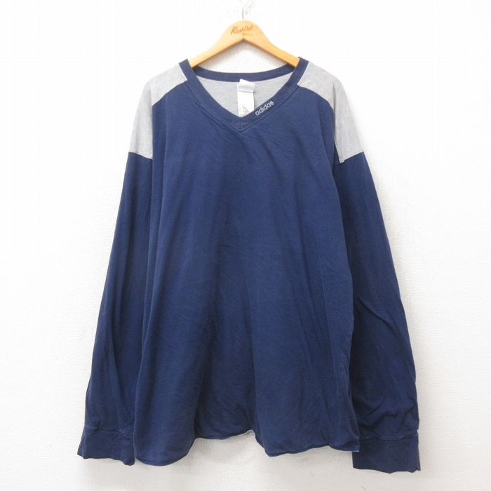 アディダス 長袖Tシャツ ワンポイントロゴ ネイビー XL | 古着
