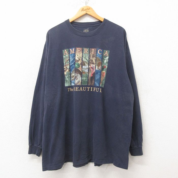 【20%OFF】XL★古着 カベラス 長袖 Tシャツ メンズ 無地 大きいサイズ クルーネック 紺 ネイビー 25jun12 中古