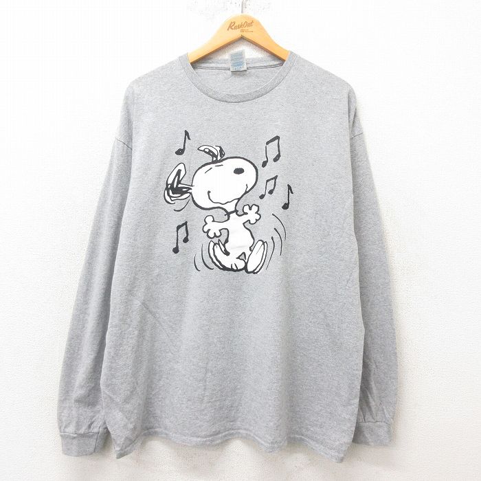 XL★古着 長袖 Tシャツ メンズ ピーナッツ スヌーピー SNOOPY 大きいサイズ クルーネック グレー 霜降り 【spe】 25jun12 中古