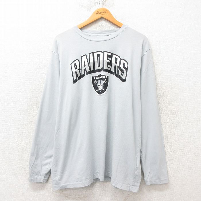 【50%OFF】XL★古着 長袖 Tシャツ メンズ NFL オークランドレイダース 大きいサイズ クルーネック 薄グレー アメフト スーパーボウル 25jun12 中古