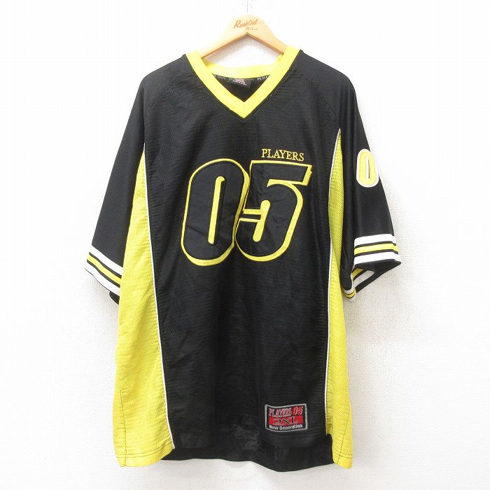 【20%OFF】XL★古着 半袖 Tシャツ メンズ 05 大きいサイズ ロング丈 メッシュ地 Vネック 黒 ブラック 25jun12 中古